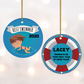 Personalized New Swimmer Female Christmas Ornament