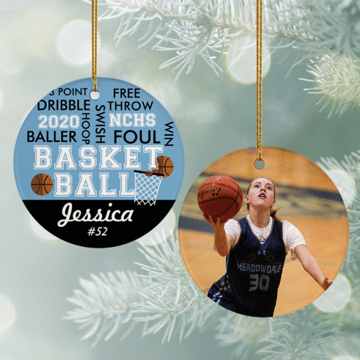 Personalized Word Cloud Basketball - Purple Christmas Ornament