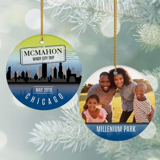 Personalized Chicago Travel Photo Christmas Ornament
