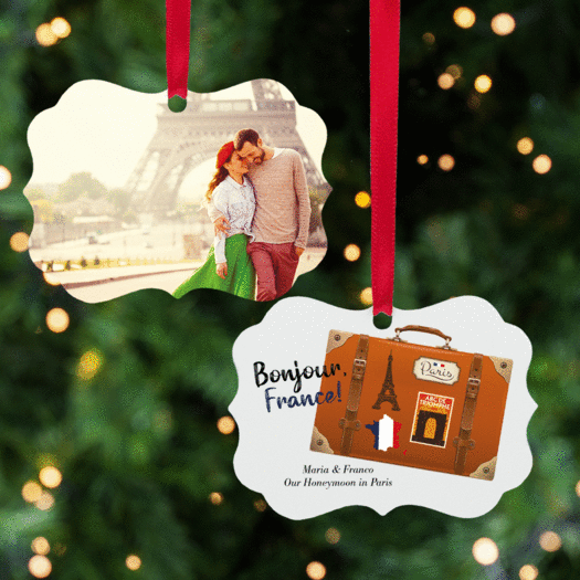 Personalized France Suitcase Photo Christmas Ornament
