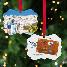 Personalized Greece Suitcase Photo Christmas Ornament
