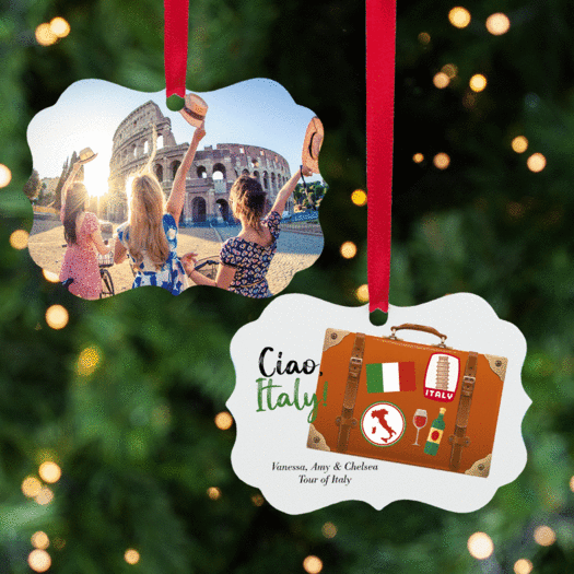 Personalized Italy Suitcase Photo Christmas Ornament