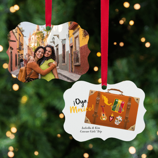 Personalized Mexico Suitcase Photo Christmas Ornament