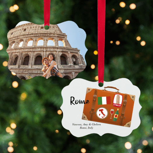 Personalized Rome Suitcase Photo Christmas Ornament