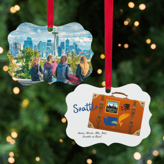 Personalized Seattle Suitcase Photo Christmas Ornament