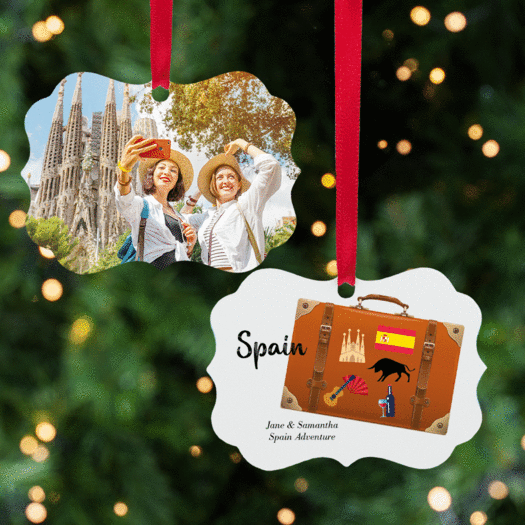 Personalized Spain Suitcase Photo Christmas Ornament