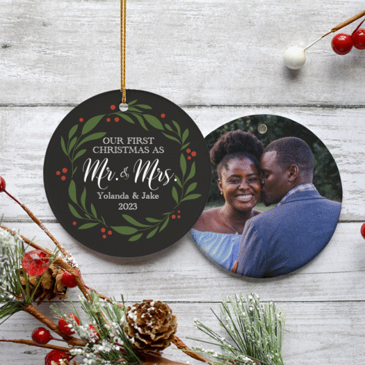 Personalized Our First Christmas as Mr & Mrs Photo Christmas Ornament