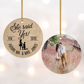 Personalized 'She Said Yes' Wedding Photo Christmas Ornament