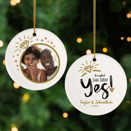 Personalized She Said Yes Photo Christmas Ornament
