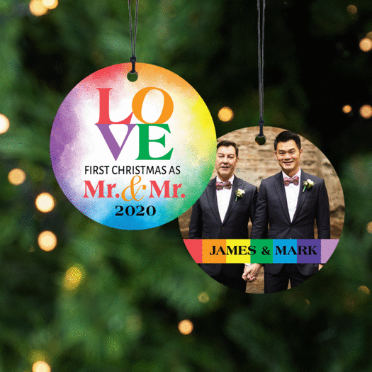 Personalized Mr & Mr Love Watercolor Christmas Ornament