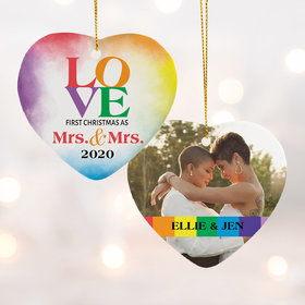 Personalized Mrs & Mrs Love Watercolor Christmas Ornament