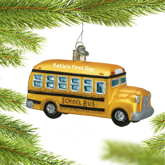 Personalized Glass School Bus Christmas Ornament