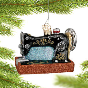 Personalized Glass Sewing Machine Christmas Ornament