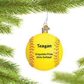Personalized Yellow Softball Christmas Ornament