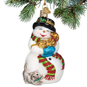 Snowman with Playful Pets Christmas Ornament