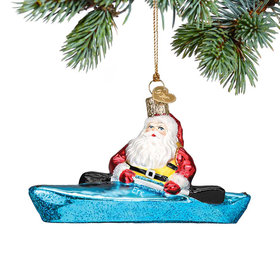 Personalized Santa In Kayak Christmas Ornament