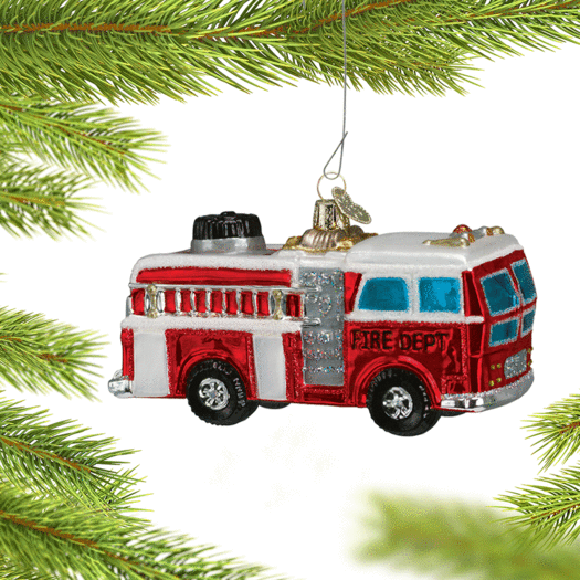 Personalized Glass Fire Truck Christmas Ornament