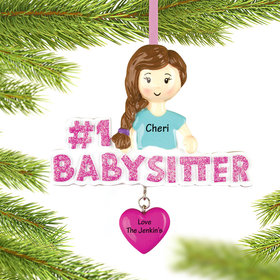 Personalized #1 Babysitter Pink Heart Christmas Ornament