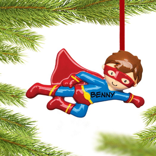 Personalized Flying Super Hero Christmas Ornament