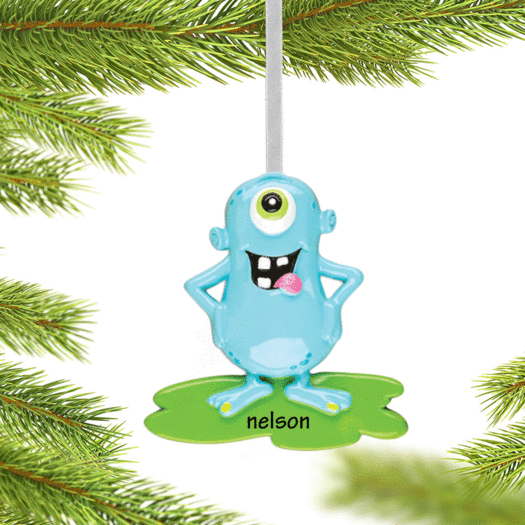 Personalized Goofy Monster Character (Blue) Christmas Ornament