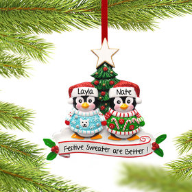 Personalized Penguin Christmas Sweater Couple Christmas Ornament