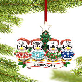 Personalized Penguin Christmas Sweater Family of 4 Christmas Ornament