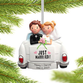 Personalized Just Married Couple in Car Christmas Ornament