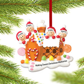 Gingerbread House Family of 4 Grandparents Christmas Ornament