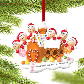Gingerbread House Family of 6 Grandparents Christmas Ornament