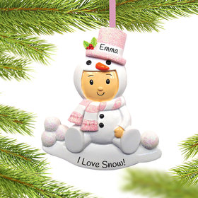 Personalized Baby Girl in Snowman Outfit Christmas Ornament