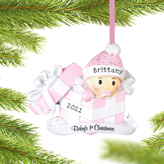 Personalized Baby Girl First Christmas Present Christmas Ornament