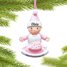 Personalized Baby Girl with Birthday Cake Christmas Ornament