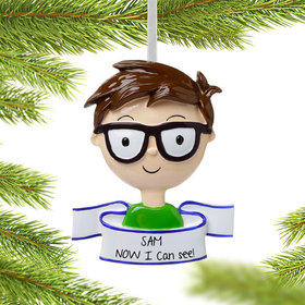 Personalized Boy Wearing Glasses Christmas Ornament