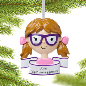 Personalized Girl Wearing Glasses Christmas Ornament