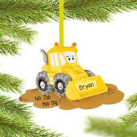 Personalized Yellow Bulldozer Christmas Ornament