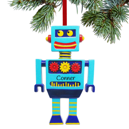 Personalized Robot with Gears Christmas Ornament