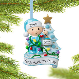 Personalized Baby Boy Decorating Tree Adoption Christmas Ornament