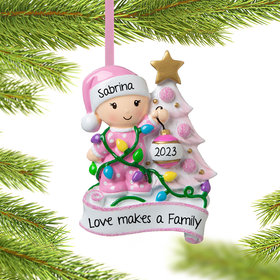 Personalized Baby Girl Decorating Tree Adoption Christmas Ornament