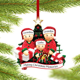Opening Presents Family of 3 Grandparents Christmas Ornament