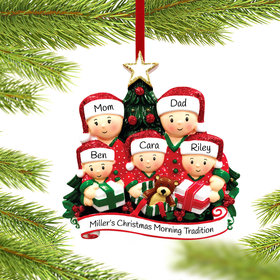 Personalized Opening Presents Family of 5 Christmas Ornament