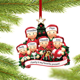 Personalized Opening Presents Family of 6 Christmas Ornament