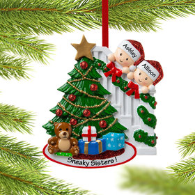 Personalized Present Peeking Family of 2 Christmas Ornament