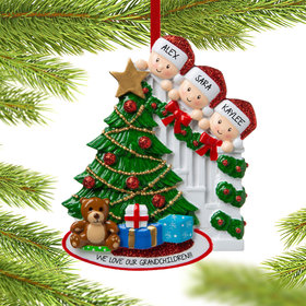 Present Peeking Family of 3 Grandparents Christmas Ornament