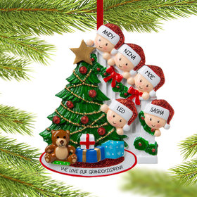 Present Peeking Family of 5 Grandparents Christmas Ornament