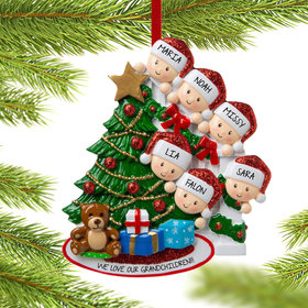 Present Peeking Family of 6 Grandparents Christmas Ornament