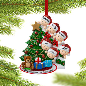 Personalized Present Peeking Family of 6 Christmas Ornament