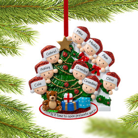 Present Peeking Family of 9 Grandparents Christmas Ornament