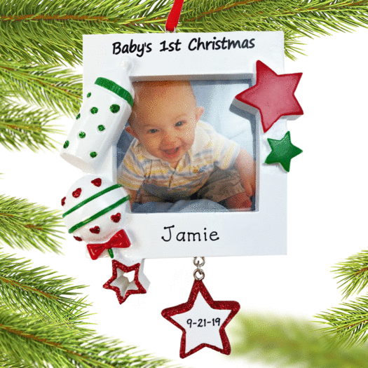 Personalized Baby's First Christmas Picture Frame Ornament with Star Christmas Ornament