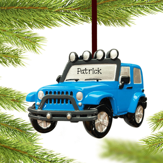 Personalized Blue Jeep Christmas Ornament