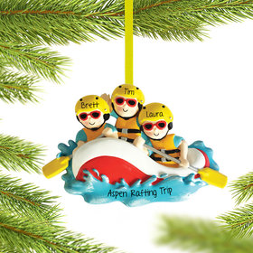 Personalized White Water Rafting Family of 3 Christmas Ornament